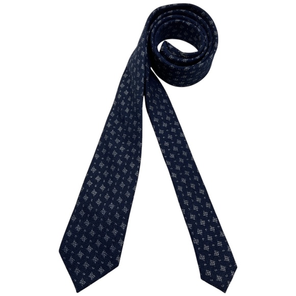 FRANCO BASSI Navy/Silver Geometric Silk LUXURY Slim Tie HANDMADE ITALY - Picture 1 of 5